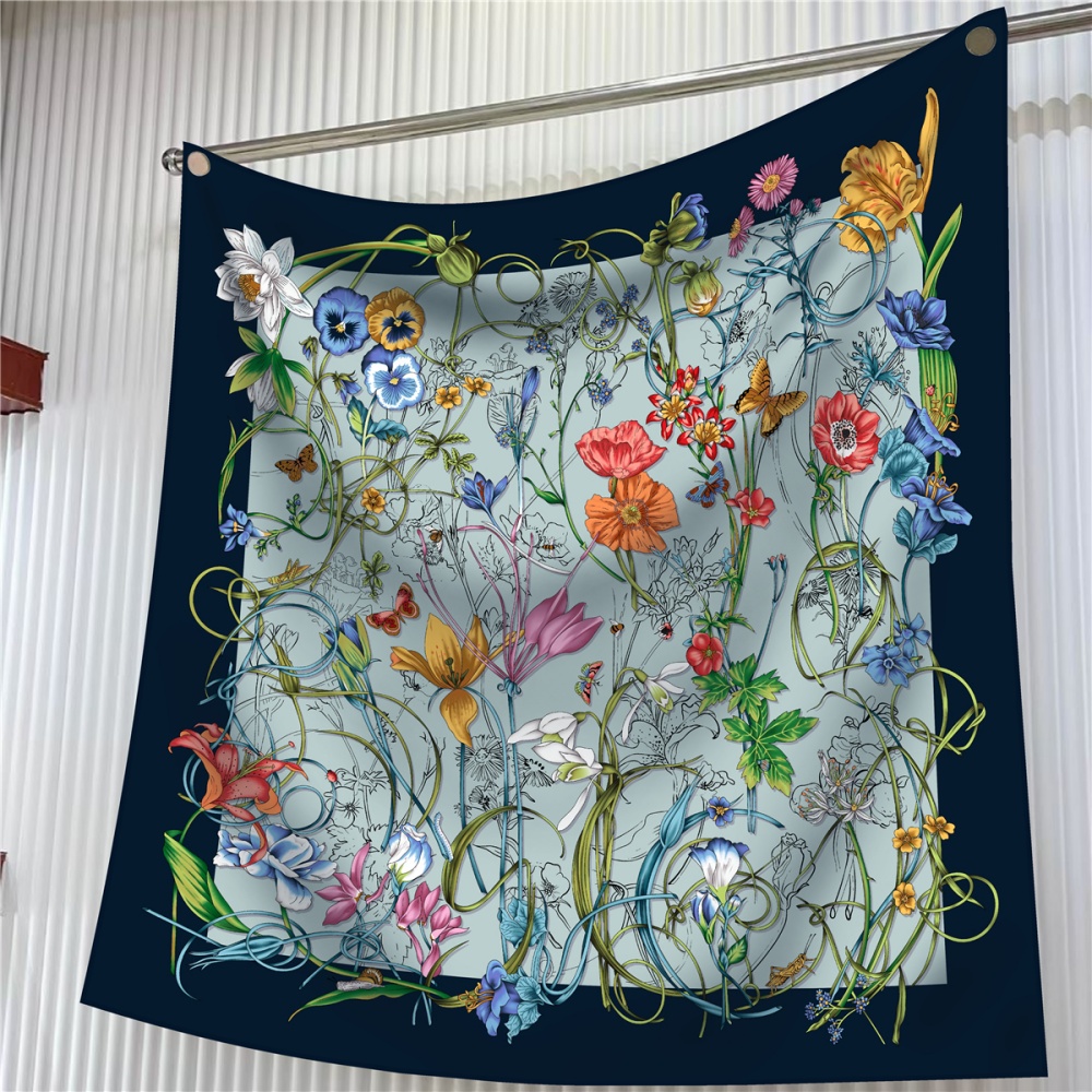 Scarf Silk Square - Injplanchers f-Foulard Carré Imprimé Floral pour