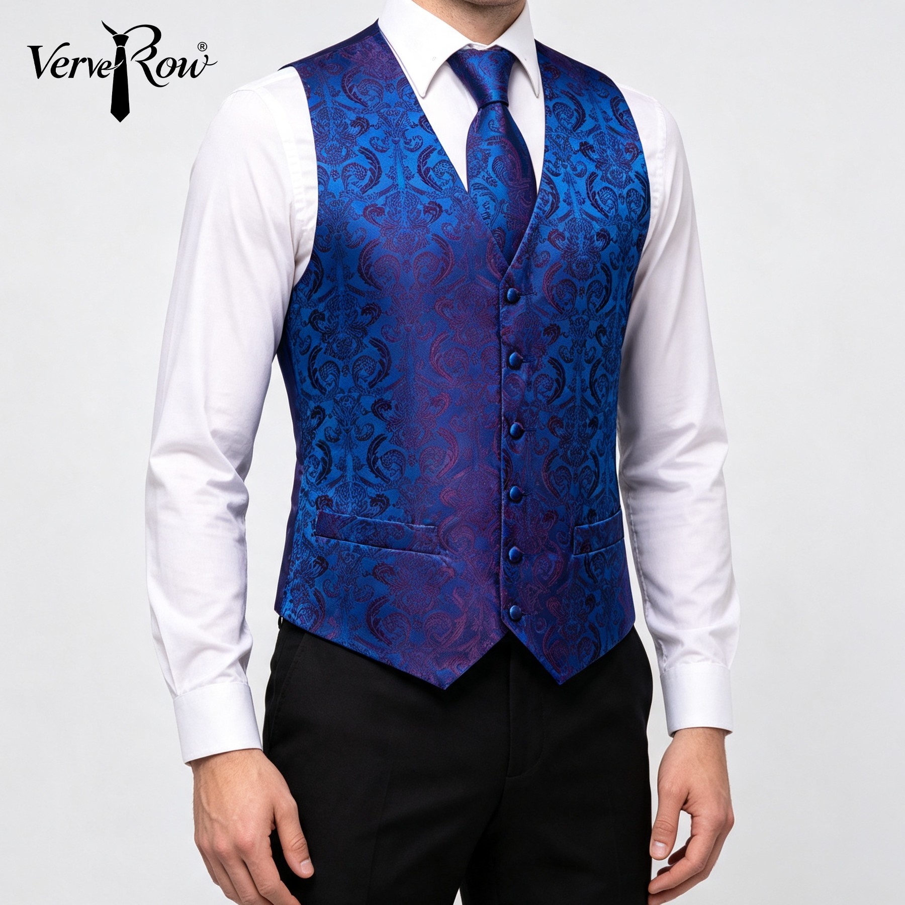 Pocket Square Set - Ensemble 3 pièces bleu jacquard :