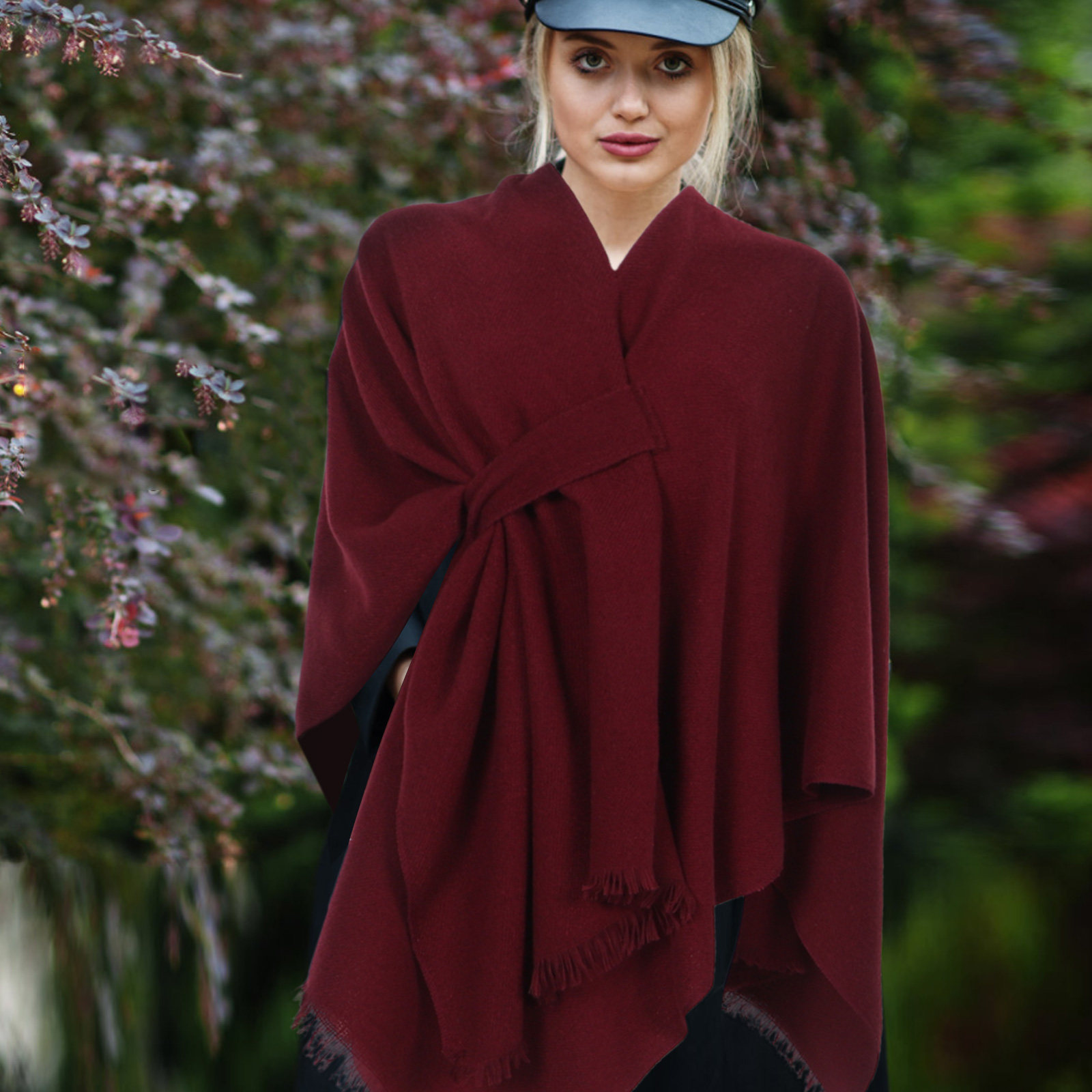 Stole Wedding Shawl - Écharpe-châle épaisse unie à pompons pour
